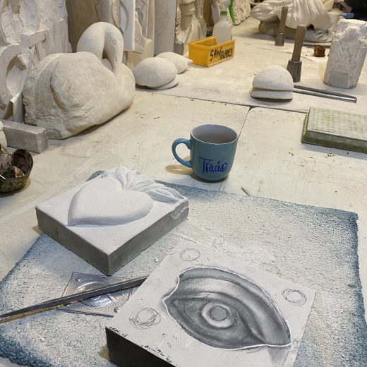 Carving at the studio if Donna Fleming